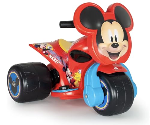 INJUSA - Elektromotorrad Mickey Mouse Samurai, 6V Batterie, für Kinder von 1 bis 3 Jahren, mit Gaspedal und 3 Breiten Kunststoffrädern, Höchstgeschwindigkeit 3 Km/h, Farbe Rot von INJUSA