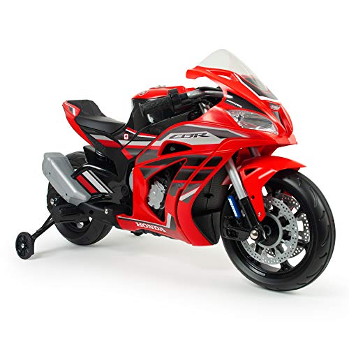 INJUSA - Elektromotorrad Racing Honda CBR, für Kinder von 3 bis 6 Jahren, 12V Batterie, Gashebel, Elektrische Bremse, Licht und Geräusche, MP3 Anschluss, Höchstgeschwindigkeit 5-6 km/h, Farbe Rot von INJUSA