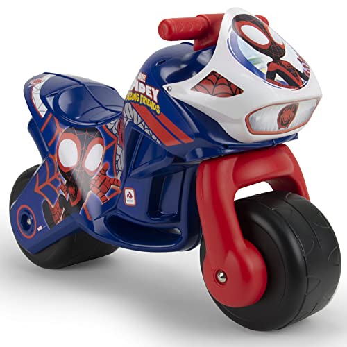 INJUSA - Moto Laufrad Twin Dessert Spidey, Ride-On für Kinder ab 18 Monaten, mit dauerhafter Dekoration, Breiten Kunststoffrädern und elterlichem Tragegriff, Farbe Blau von INJUSA