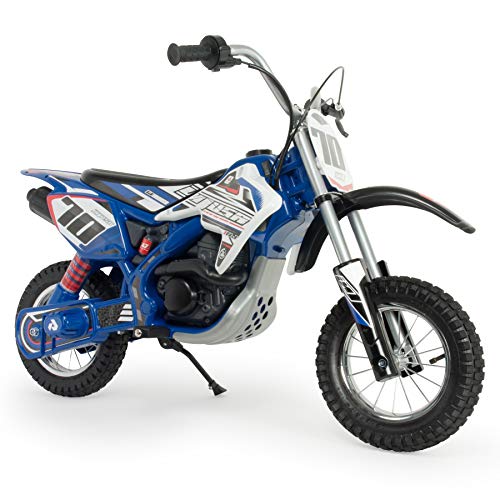 INJUSA - Moto Cross Blue Fighter, Elektromotorrad für Kinder von 6 bis 10 Jahren, 24V Batterie, Progressive Faustbeschleunigung, Metallfelgen, Trommelbremse, Aufblasbare Räder, 11 km/h, Farbe Blau von INJUSA