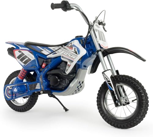 INJUSA - Moto Cross Blue Fighter, Elektromotorrad für Kinder von 6 bis 10 Jahren, 24V Batterie, Progressive Faustbeschleunigung, Metallfelgen, Trommelbremse, Aufblasbare Räder, 11 km/h, Farbe Blau von INJUSA