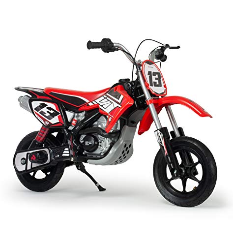 INJUSA - Moto Cross Red Fighter, Elektromotorrad für Kinder von 6 bis 10 Jahren, 24V Batterie, Progressive Faustbeschleunigung, Trommelbremse, Aufblasbare Räder, 11 km/h, Farbe Rot von INJUSA