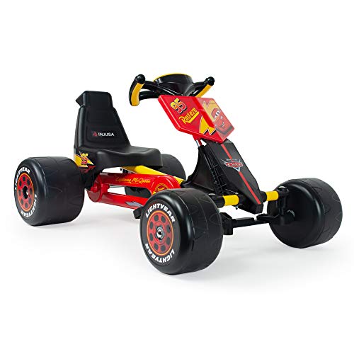INJUSA - Pedal Kart Cars Lightning McQueen, für Kinder von 2 bis 4 Jahren, mit ergonomischem Lenkrad, Metallchassis und festem Zahnrad, Farbe Schwarz von INJUSA