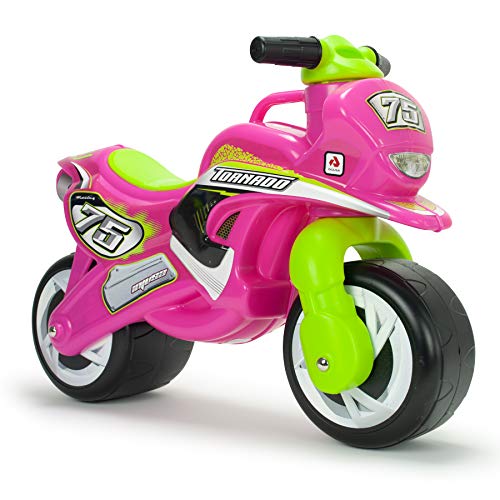 INJUSA - Moto Laufrad Tundra Tornado Pink, Ride-on für Kinder von 18 bis 36 Monaten, mit permanenter wasserfester Dekoration, Breiten Kunststoffrädern und elterlichem Tragegriff von INJUSA
