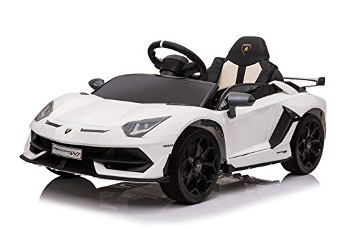 RunRunToys - Lamborghini Aventador Elektroauto, 12V Batterie, für Kinder +3 Jahre, mit Elektroroller mit Lenkrad für elterliche Kontrolle, Licht, Geräusche, Geschwindigkeit 6 km/h, weiß (4099) von INJUSA