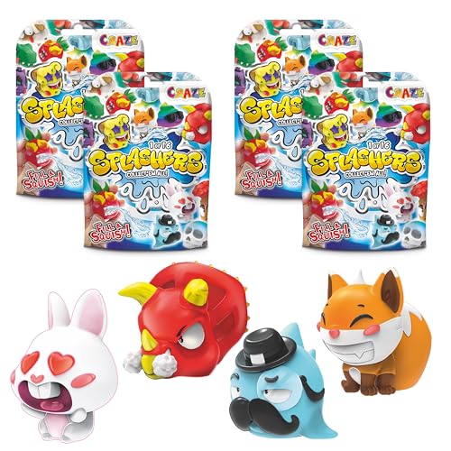 Craze MISC - Splashers 4er Pack Wasserspritztiere für Kinder, Badetiere 16 Verschiedene Spritztiere zu Sammeln - 4 Stück Badewannenspielzeug von INKEE