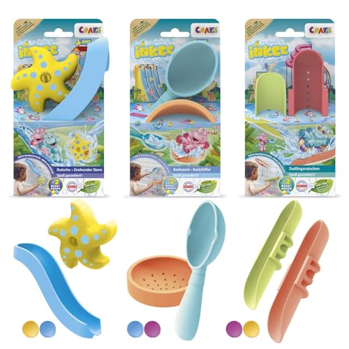 INKEE Toys Badeset - Badespielzeug für Kinder , Badewannenspielzeug Set mit Rutschen, rollenden Stern, Planschbecken & Schaufel , Badespielzeug mit Saugnäpfe von INKEE