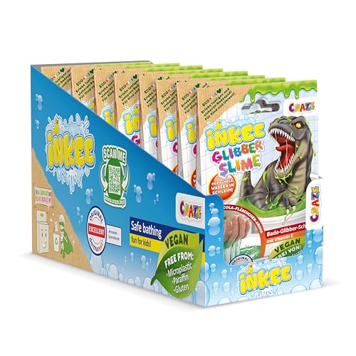 INKEE Bath Slime Dino 8er Set - Bade-Glibber Schleim mit Vitamin E, neon-grünes Badepulver mit Cola Gummies Aroma, komplettes Verkaufsdisplay 8X 100g Schleimpulver INKEE Bath Slime Dino 8er Set - Bade-Glibber Schleim mit Vitamin E, neon-grünes Badepulver mit Cola Gummies Aroma, komplettes Verkaufsdisplay 8X 100g Schleimpulver von INKEE