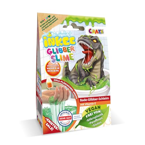 INKEE Bath Slime Dino | Bade-Glibber Schleim mit Vitamin E, neon-grünes Badepulver mit Cola Gummies Aroma, 100g Schleimpulver von INKEE