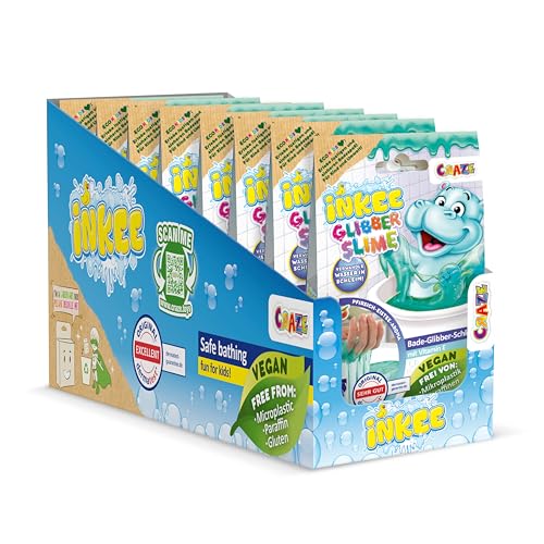INKEE Bath Slime Hippo 10er Pack | Bade-Glibber Schleim komplettes Verkaufsdisplay, blaugrünes Schleimpulver mit Vitamin E & Pfirsich Aroma, 10x 100g Schleimpulver von INKEE
