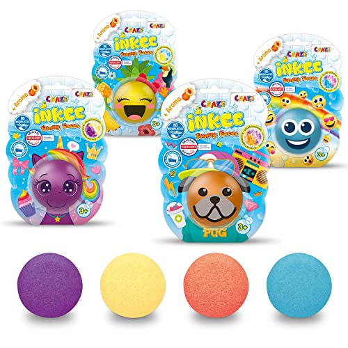 INKEE Craze Funny Faces Badekugeln 4er Set Emoji Badebomben Kinder Farbwechsel Schaumbad lustige Badezusatz Kinder Badesalz für Kinder Baby Badewanne 30288 von INKEE