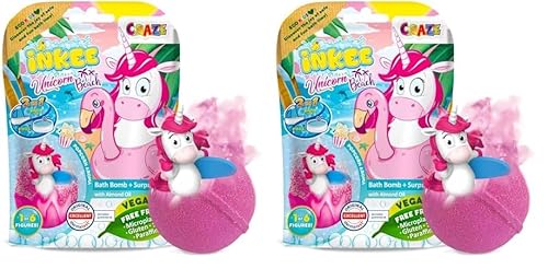 INKEE SURPRISE UNICORN BEACH | Einhorn Badekugel mit Überraschung, Badebombe mit Einhornfigur, Pop Corn Aroma, dermatologisch getestet, 1 Stück (2er Pack) von INKEE