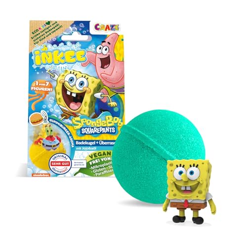 INKEE SpongeBob - Badebombe Kinder mit Überraschung - SpongeBob Schwammkopf Figuren zum Sammeln - Badekugel 80g mit Burgergummi-Aroma und Jojobaöl, Türkis oder Gelb INKEE SpongeBob - Badebombe Kinder mit Überraschung - SpongeBob Schwammkopf Figuren zum Sammeln - Badekugel 80g mit Burgergummi-Aroma und Jojobaöl, Türkis oder Gelb von INKEE