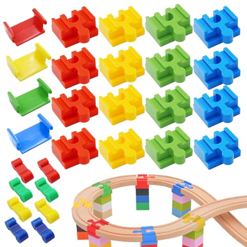 INNAL 28 Stück Holzeisenbahn Schienen Adapter Gleisverbinder Track Connectors Eisenbahn Holz Schienen Connectors Eisenbahn Spielzeug Zubehör aus Kunststoff Geeignet für Kinder Im Alter Von 3-7 von INNAL