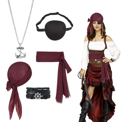 INNAL 7 Stück Piraten Kostüm Zubehör Damen,Piratenkostüm Damen Set,Mittelalter Piraten Verkleidung Zubehör,Enthalten Schärpe Kopftuch Armband*3 Augenklappe Halskett für Cosplay Partys Feste Karneval INNAL 7 Stück Piraten Kostüm Zubehör Damen,Piratenkostüm Damen Set,Mittelalter Piraten Verkleidung Zubehör,Enthalten Schärpe Kopftuch Armband*3 Augenklappe Halskett für Cosplay Partys Feste Karneval von INNAL