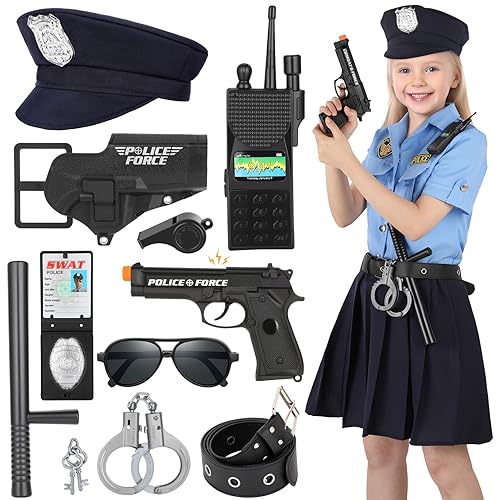 INNOCHEER Polizei Kostüm Kinder, Polizei Kostüm mit Polizei Ausrüstung, Halloween Kostüm für Kinder Mädchen, Polizei Mädchen Kostüm mit Polizei Spielzeug für Kinder Halloween Karneval von INNOCHEER