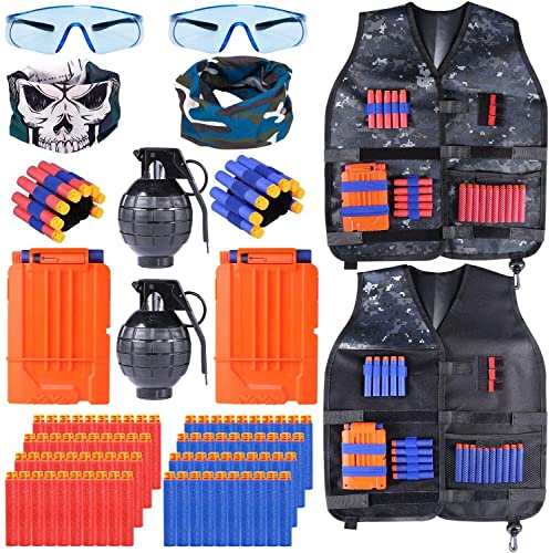 INNOCHEER Taktische Weste 2 Pack für Kinder, Taktische Jacke Kit mit 80 er Darts, 2 Brille, 2 schnell nachladen Clips, 2 Maske und 2 Armbände INNOCHEER Taktische Weste 2 Pack für Kinder, Taktische Jacke Kit mit 80 er Darts, 2 Brille, 2 schnell nachladen Clips, 2 Maske und 2 Armbände von INNOCHEER