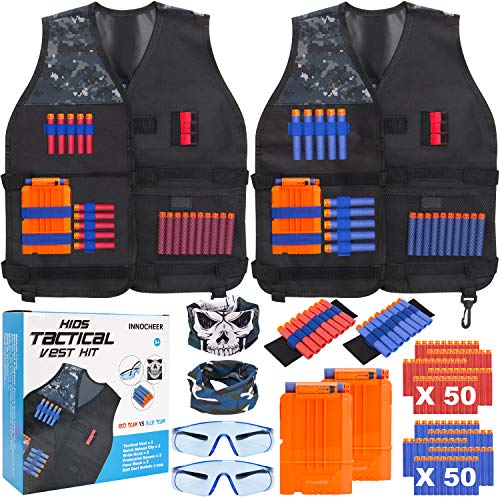 INNOCHEER Taktische Weste 2 Pack für Kinder, Taktische Weste Jacke Kit mit 100 er Darts, 2 Brille, 2 schnell nachladen Clips, 2 Maske und 2 Armbände INNOCHEER Taktische Weste 2 Pack für Kinder, Taktische Weste Jacke Kit mit 100 er Darts, 2 Brille, 2 schnell nachladen Clips, 2 Maske und 2 Armbände von INNOCHEER