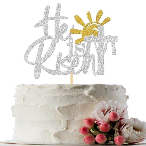 INNORU Tortenaufsatz "He is Risen", Frühlingsfest, Oster-Party-Dekoration, religiöser Feiertag, Jesus, Ostern, religiöses Kreuz, Happy Easter, Party-Dekoration, silberfarbener Glitzer INNORU Tortenaufsatz "He is Risen", Frühlingsfest, Oster-Party-Dekoration, religiöser Feiertag, Jesus, Ostern, religiöses Kreuz, Happy Easter, Party-Dekoration, silberfarbener Glitzer von INNORU