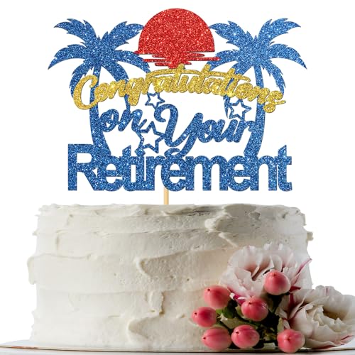Tortenaufsatz mit Aufschrift "Congratulations on Your Retirement", Happy Retirement, Party-Kuchendekoration, Abschiedsparty, Dekoration, Zubehör, blauer Glitzer Tortenaufsatz mit Aufschrift "Congratulations on Your Retirement", Happy Retirement, Party-Kuchendekoration, Abschiedsparty, Dekoration, Zubehör, blauer Glitzer von INNORU