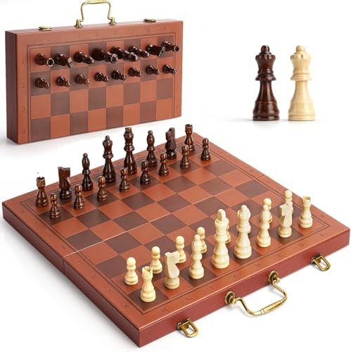 Magnetisches Schachset 15,5 Zoll Schachbretter für Erwachsene & Kinder, Leder & Holz Klappbrett mit handgefertigten Holzstücken, Reise-Schach-Sets, Spiel mit tragbarem Griff für Anfänger, Profis Magnetisches Schachset 15,5 Zoll Schachbretter für Erwachsene & Kinder, Leder & Holz Klappbrett mit handgefertigten Holzstücken, Reise-Schach-Sets, Spiel mit tragbarem Griff für Anfänger, Profis von INNOSKY