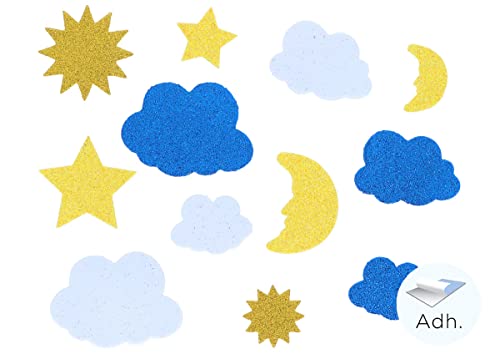 INNSPIRO Sonnen, Monde, Sterne und Wolken aus 30u Glitzervinylacetat-Gummi, ideal für Bastelarbeiten mit Kindern, Dekorationen und kreative Aktivitäten von INNSPIRO