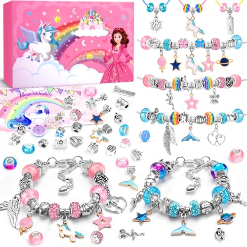 INOMO Einhorn Geschenke für Mädchen, Einschulung Mädchen Armbänder Selber Machen Bastelset Kinder ab 6 Jahre, Schulanfang Mädchen Geschenke 4 5 6 7 8 9 10 11 12 Jahre Kinder Spielzeug von INOMO