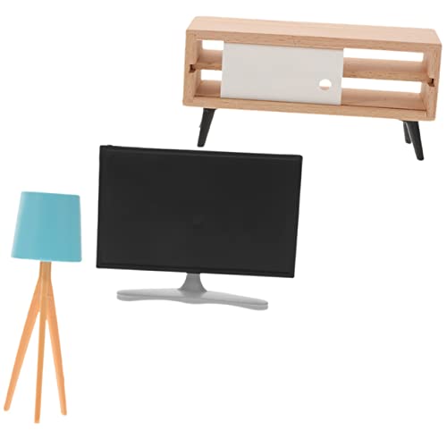 1 Satz Tv Modell Teiliges Puppenhaus Zubehör für Wohnzimmer Schlafzimmer Bestehend aus Schwarzem Fernseher Weißem Tv Schrank Blauer Lampe für DIY Miniaturmöbel Deko von INOOMP