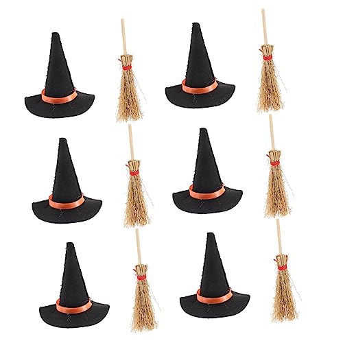 12 Stück Hexenhüte und Besen für DIY Puppenhäuser Dekorative Mini Hüte für Halloween und Kreative Bastelprojekte 12 Stück Hexenhüte und Besen für DIY Puppenhäuser Dekorative Mini Hüte für Halloween und Kreative Bastelprojekte von INOOMP