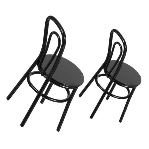 2 Stück Mini-Stuhlmodell feenhafte gartenmöbel Puppenhausstuhl Puppenhaus-Eisenstühle Dollhouse Chair Miniatur-Stühle-Modell Miniaturmodellmöbel Eisendrahtmetall Schwarz von INOOMP