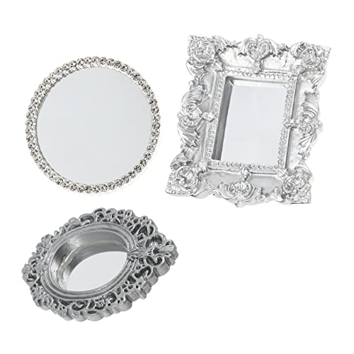 3 Stück Retro Spiegel Teiliges Zubehör für Puppenhäuser Kreative Miniaturdekoration für Realistische Szenen Silberne Ovale und Quadratische Spiegel mit Diamant Akzenten von INOOMP