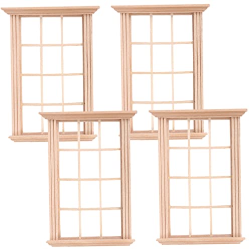 4 Stück Fensterrahmen Modell für Puppenhaus Teiliges aus Hochwertigem Holz für DIY Puppenmöbel und Puppenhaus Zubehör Realistische Dekoration für Kinderzimmer von INOOMP