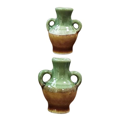 INOOMP 1 Keramikvase Modell Miniatur Möbelzubehör Mini Keramikvase Miniatur Blumenvase Puppenhaus Heimdekoration Accessoire Miniaturvase Kleine Vase Grüne Keramik von INOOMP