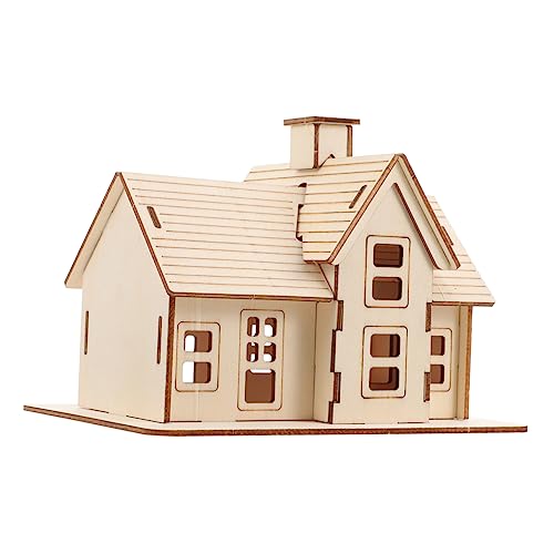 INOOMP 1 Satz Holzmodellhaus Häuser Miniatur Erwachsene Kabine Puzzle Rätselhaus Kleines Heimset Brückenbaumodell Architekturmodellbausätze Tiny Houses Holzmodelle Beige von INOOMP