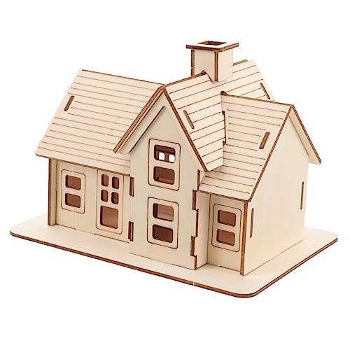 INOOMP 1 Satz Holzmodellhaus Häuser Puzzle Kabine Rätselhaus Holzhaus Dekoration Modellbau Holzhaus Bausätze für Erwachsene DIY Miniatur-Szenenmodell Tiny Houses Beige von INOOMP