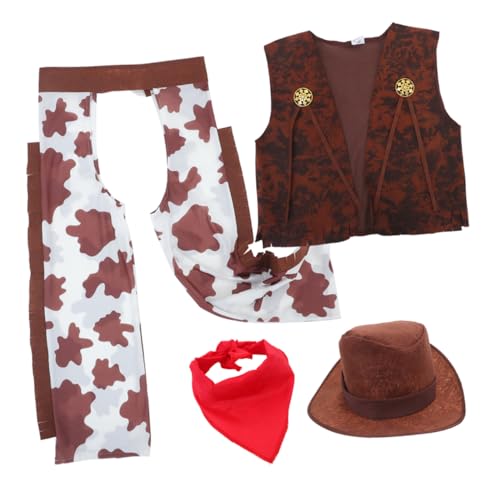 INOOMP 1 Set Jungen Western Cowboy Kostüm Set Mit Hut Bandana Und Weste Western Kostüm Zubehör Für Halloween Dress Up Party von INOOMP