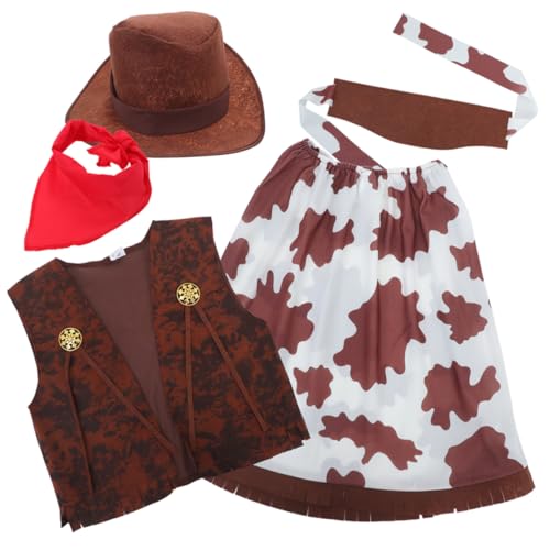 INOOMP 1 Set Mädchen Western Cowgirl Kostüm Set Mit Hut Bandana Und Weste Western Kostüm Zubehör Für Halloween Dress Up Party von INOOMP