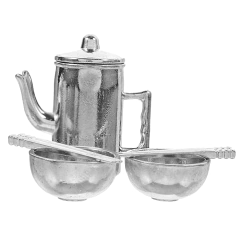 INOOMP 1 Set Miniatur Küchenzubehör Servierutensilien Puppenhauszubehör Wasserkocher Puppenhaus Miniaturgeschirr Heim Minihaus Geschirr Dekoration Mini Essstäbchen Silber Eisen von INOOMP