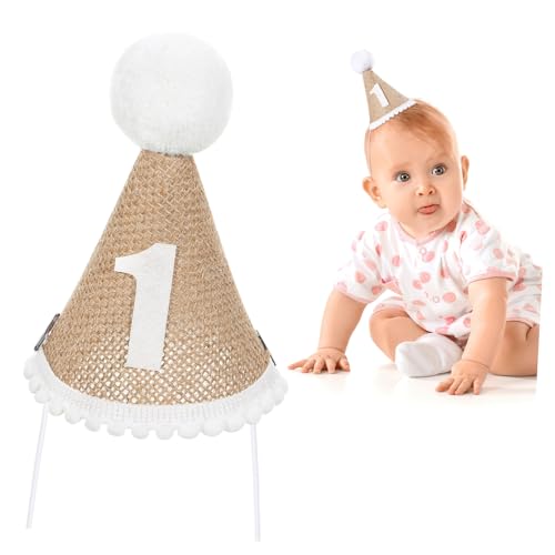 INOOMP 1 Stück Einzigartiger Kindergeburtstagshut aus Leinen Dekorative Party Mütze für Jungen für Geburtstagsfeiern und Babypartys mit Feinen Pompons Sicher und Stylisch von INOOMP
