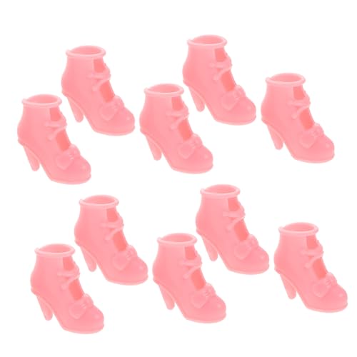 INOOMP 10 Paare Puppenschuhe Miniatur -High Heel -Schuhfiguren High Heels Ornamente Schuhe für Puppe Zubehör für Kinderpuppen Puppenstiefel Puppe High Heel Stütze Puppenteile Plastik Rosa von INOOMP