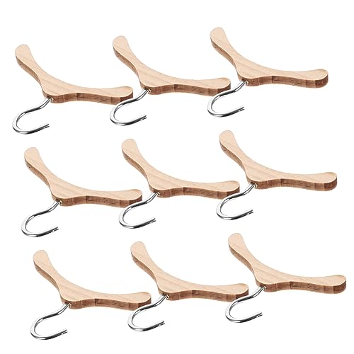 INOOMP 10 Stück Mini -holzkleidung Rack Kleiderbügel Puppenhaus-garderobenzubehör Puppen-Accessoire-aufhänger Babypuppe Wiedergeboren Halter Puppengarderobe Hölzern Light Brown von INOOMP
