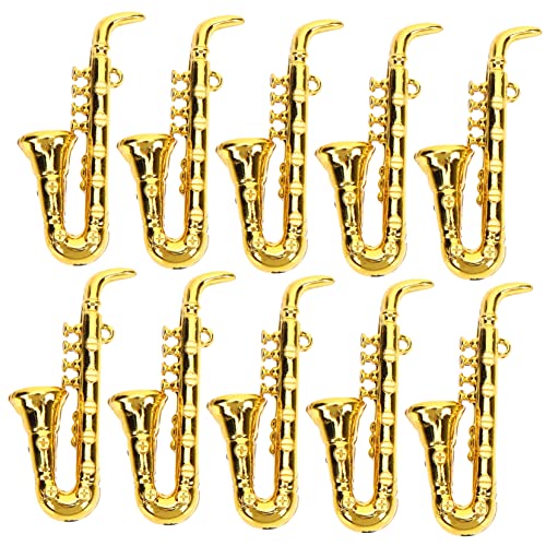 INOOMP 10 Stück Miniatur Musikinstrumente Miniaturen Puppenhaus Winzige DIY Saxophonmodelle Musikdekor Miniatur Musikinstrumentenmodell Kleine Musikinstrumente Goldener Kunststoff von INOOMP