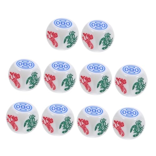 INOOMP 10Er Set Farbwürfel Stabwürfel Prop Halloween-Würfel Brettspiel Würfel Partyspielwürfel Würfel zum Mitnehmen Spieleprop Fisch-Garnelen-Krabben-Würfelspiel Abs Weiß von INOOMP