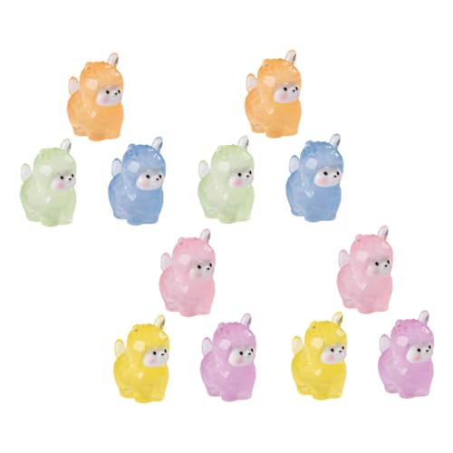 INOOMP 12 Stück Alpaka Ornament Geburtstagsparty Dekoration Mini Puppenhaus Winzige Tierfiguren Gartenlandschaft Aquarium Puppenhaus Leuchtende Ornamente Simuliertes von INOOMP