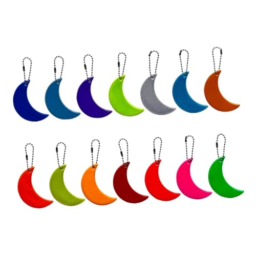 INOOMP 14 Stück Teiliges Mondförmiges Reflektor schlüsselanhänger Heller Reflektor anhänger mit Kette Sichtbarkeit bei Nacht Vielseitig für Schulranzen Rucksack Outdoor aktivitäten von INOOMP