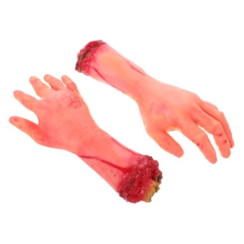 INOOMP 2 Stück Halloween Dekorationen Realistische Blutige Fake Hände für Gruselhäuser und Partys Requisiten für Halloween Feiern Lebensechte und Geruchlose Deko Accessoires von INOOMP