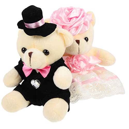 INOOMP 2 Stück Hochzeitspuppe Hochzeitsgeschenk Plüschbär Plüschbärchen Brautpaar Bär Plüsch ausgestopft Braut- knuddelig Kuscheltier gefüllter Plüsch Bärenzeug PP Baumwolle Rosa von INOOMP