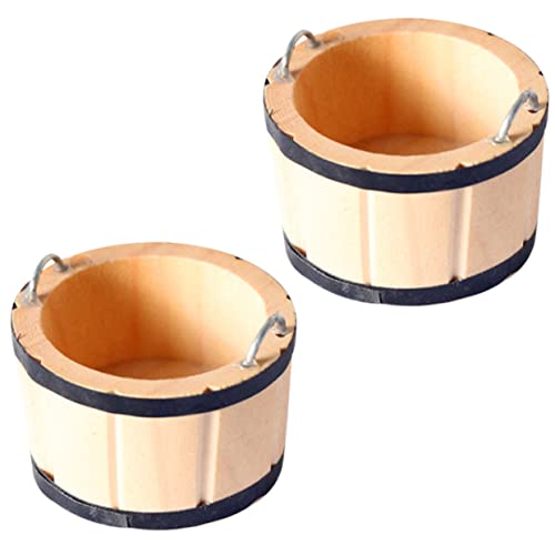 INOOMP 2 Stück Holzfassornamente Miniaturwanne Miniatur-Holzfass Miniaturverzierung Miniatur-Eimer-Ornament Miniaturhaus Accessoire Puppenhaus Miniatur-Eimer Miniatur-Eimer-Modell Metall von INOOMP