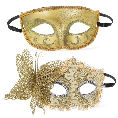 INOOMP 2 Stück Karnevalsmasken für Elegante Halbmasken für Festliche Anlässe Goldfarbener und Gelber Schmetterlingsmaske für Damen für Maskenbälle und Halloween Partys von INOOMP