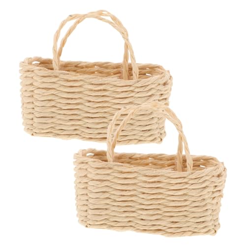 INOOMP 2 Stück Mini Handgewebte Körbe Beige für Puppenhaus Dekoration Einkaufskorb für Blumenarrangements Funktionale Aufbewahrungslösung für Miniaturspielzeug von INOOMP